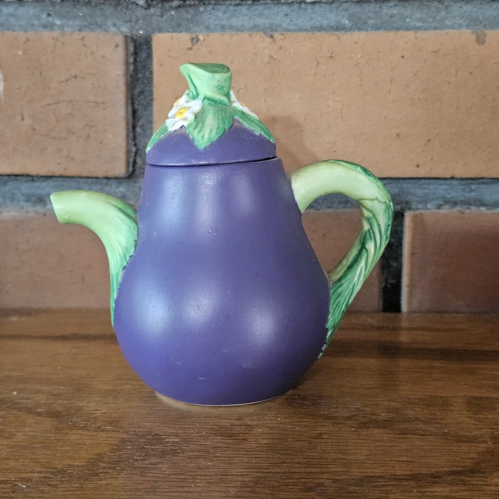 Avon Collectibles 1996 Eggplant Teapot Trinket Box 3.75" Tall